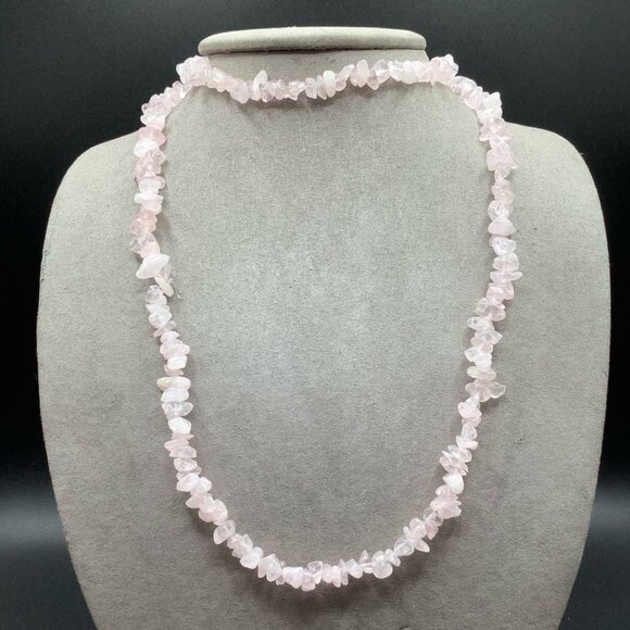 Pink Quartz Semi Precious Gemstones Chips Necklace Continuous Loop No Clasp - Picture 2 of 5